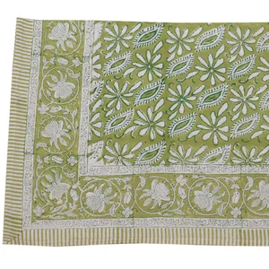 Блочная печатная настольная льняная прямоугольная скатерть с принтом листьев шалфей