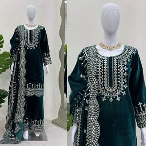 New Arrival Premium Viscose Velvet Palazzo Salwar Kameez Stylish <b>Women's</b> <b>Party</b> and Festive Clothing Kurti Set for Sale - Product Image 3