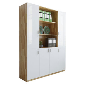 Modern 160x40x220cm Rubberwood <b>Lockable</b> & Movable Filing <b>Cabinet</b> with White Doors Key Lock for Office Workshop Home (THS68021) - Product Image 1