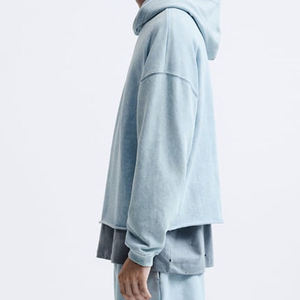 Vintage Wash Hoodie Hombres 100% Algodón Oversized Drop Shoulder Raw Hem Recortada Sudaderas con capucha para hombres - Product Image 3