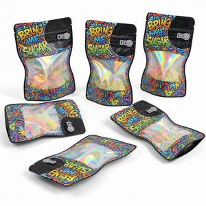 Custom Printing Black Holographic 3.5g Mylar Bags Exotic Clear Window Child Resistant Zipper 3.5g Smell Proof Bags - Product Image 2