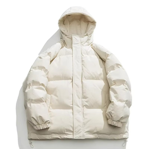 Doudoune avec logo personnalisé de haute qualité avec fermeture éclair complète veste à capuche d'hiver de couleur unie tissu de toile de style rue haute - Product Image 5