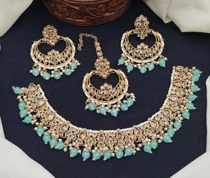 Nouveautés fraîches conceptions antiques pour les femmes en acier inoxydable ensembles de mariage de mariée perle artificielle strass Mala fiançailles - Product Image 5