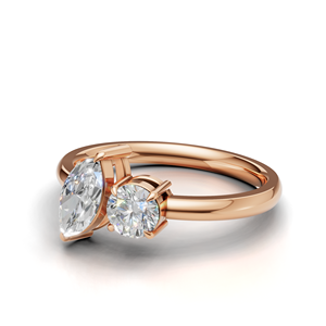Anillo Toi Et Moi con diamante cultivado en laboratorio certificado por IGI, oro amarillo/blanco y rosa de 18 quilates, forma redonda y marquesa, anillo de compromiso para mujer - Product Image 4