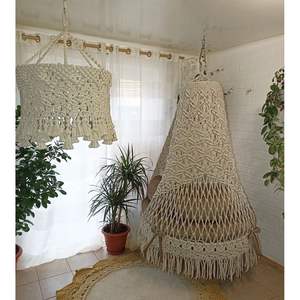 Silla Colgante de Macramé Estilo Bohemio Natural para Interiores y Exteriores, Muebles para Patio y Sala de Estar, Hamaca Colgante - Product Image 2