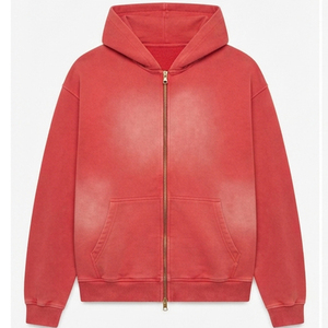 Nouveau de l'usine – Sweats à capuche 100 % coton personnalisés, design délavé au soleil, brodés, zippés, respirants, couleur unie, pour l'automne, service OEM numérique, effet vieilli - Product Image 3