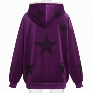 Sudadera con capucha unisex personalizada con cremallera completa, bordado de pedrería, transpirable, estilo urbano, para invierno, Halloween, color liso, 100% algodón, holgada - Product Image 2