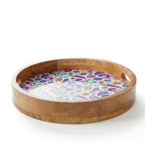 Platos de Madera Hechos a Mano con Diseño de Adhesivos, Bandejas de Servicio Modernas para Bodas y Decoración de Mesa para Fiestas, Redondos, Venta al por Mayor - Product Image 3