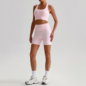 Conjunto de Yoga de 2 uds., sujetador deportivo para mujer, mallas de entrenamiento para gimnasio, pantalón acampanado ancho de cintura alta, pantalones cortos deportivos para Fitness, traje de ropa activa - Product Image 5