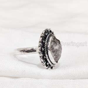 Bijoux en pierre brute bague pour femme diamant Herkimer brut naturel pierre précieuse pierre de naissance bague bohème fête bague en argent Sterling 925 - Product Image 3