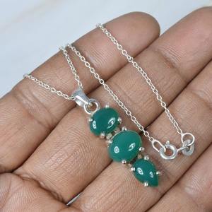 นิลสีเขียว 925 เงินสเตอร์ลิงอัญมณีจี้ W/หรือ W/o Handmade เครื่องประดับจี้รูปไข่ของขวัญสําหรับเธอ - Product Image 2