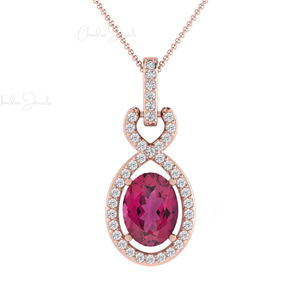 Vente en gros collier en or 14 carats pour femmes 0.68 ct tourmaline rose naturelle diamant Halo déclaration pendentif perle fine pendentifs breloques - Product Image 5