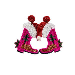 Pendientes de Bota con Cuentas Navideñas Hechos a Mano para Mujer, Joyería Festiva Inspirada en el Calzado, Regalos de Fiesta con Diseño de Santa Claus y Copos de Nieve - Product Image 1