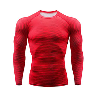 Chemise de compression de sport pour hommes personnalisée Sublimation Digital Printed Gym Fitness Male Rash Guard Solid Pattern Sporty Style - Product Image 3