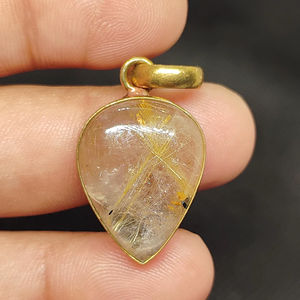 จี้ทองเหลืองประดับควอตซ์รูไทล์สีทองธรรมชาติ เครื่องประดับควอตซ์รูไทล์สีน้ำเงิน - Product Image 1