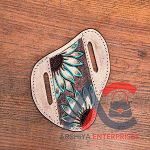 Funda Personalizada de Cuero Genuino, Funda de Cuchillo, Estampado Floral, Turquesa, Girasol, Accesorios de Caza - Product Image 1