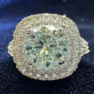 Anillo de compromiso con diamante moissanita redondo azul y blanco de calidad AAA+ de 3,52 quilates Vvs1, plata 925 Cus-Jew65 - Product Image 1