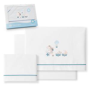 Parure de lit 3 pièces motif girafe pour berceau, drap bébé 100% coton, technique tissée, modèle Jirafa - Product Image 1