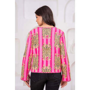 Blouson bomber matelassé léger en coton rose pour femme, col à capuche en satin à motif floral, doux, grande taille, pour le printemps - Product Image 2