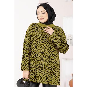 Cardigan en tricot vert olive à motif zèbre de haute qualité pour femmes, pull décontracté coréen respirant avec broderie pour l'automne et l'hiver - Product Image 2