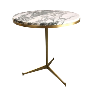 Table d'appoint moderne avec plateau en marbre blanc et finition en laiton doré, base à 3 pieds, table d'appoint ronde, meubles de salon en solde - Product Image 1