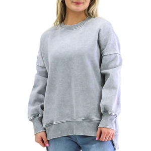 Sweat-shirts en molleton pour femmes, style streetwear, délavé à l'acide, manches longues, col rond, imprimé lettres, respirant et écologique, OEM - Product Image 1