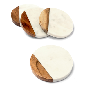 Dessous de verre gravé en marbre et bois d'acacia Taille personnalisée Dessous de verre en marbre de luxe Décoration de mariage populaire Réutilisable - Product Image 1