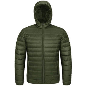 Veste matelassée en denim d'hiver vFashion avec couture, capuche montante, rembourrage chaud, personnalisable, vente en gros, veste bomber à bulles pour homme - Product Image 1