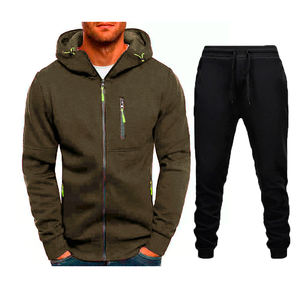 Men's Cotton Polyester Side Stripe <b>Zip</b>-<b>up</b> <b>Hoodie</b> and Baggy Sweatpants Set Tracksuit Sweat Suits with <b>Cropped</b> Boxy Style - Product Image 2