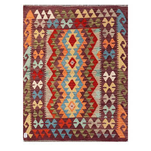 Alfombra Kilim de Maimana, Afganistán, 162 x 124 cm, Juego de Alfombras Tradicionales Tejidas a Mano - Product Image 1