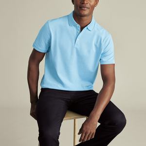 Chemise de golf classique bleu clair pour homme, sur mesure, coton et élasthanne, extensible dans les 4 sens, confortable, polo en maille respirant - Product Image 1