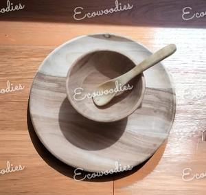 Eco Friendly Modern Bamboo <b>Baby</b> Tableware Set Break-Proof Wooden Rounded Plate and Bowl <b>Spoon</b> for Children's Feeding - Product Image 4