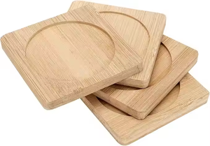 Posavasos cuadrados de madera natural para interiores y exteriores, juego de mesa de té para hoteles decorativos, artesanías de media luna - Product Image 2