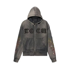 Sweat-shirts à capuche zippés intégral pour hommes et femmes, haute qualité, nouvelle collection hiver, 100% coton, écologiques, respirants, personnalisables avec strass - Product Image 1