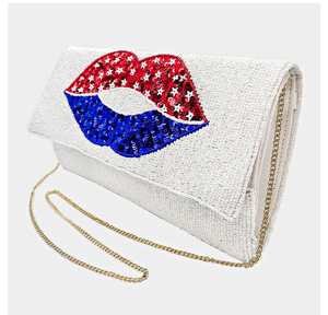 American Kiss USA Cadena de lujo Bolso de mano Labios de lentejuelas Bandera patriótica Semilla Estilo cruzado con cuentas para eventos nocturnos - Product Image 5
