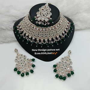 Premium Grade Trending Fancy Collection <b>Gold</b> Plated Kundan & Pearl with Green Stone Necklace <b>Set</b> For Women Wear Jewelry - Product Image 1