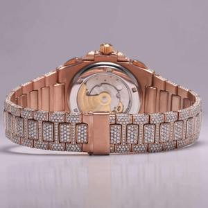 Montre chronographe de luxe pour homme, hip-hop, moissanite, entièrement sertie de diamants, bracelet en or rose, clarté VVS, verre - Product Image 3