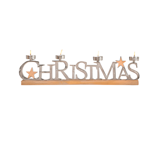 Christmas Metal Text And <b>Stars</b> T-<b>light</b> Holder with Wood Base For Christmas Gifting & Decor - Product Image 1