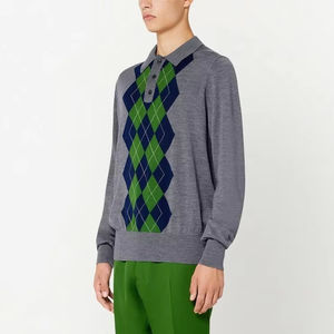 Personnalisable Hommes Argyle Oem Odm Personnalisé Casual Hommes Argyle Pull Ajusté Sport Homme Brodé Rayé Top Tendance Argyle - Product Image 1