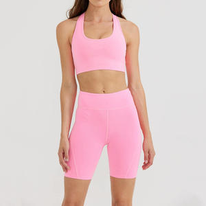 Ropa de entrenamiento para mujer de alta calidad, conjunto de sujetadores y pantalones cortos deportivos para mujer, pantalones cortos de gimnasio con conjuntos de Yoga laterales - Product Image 1