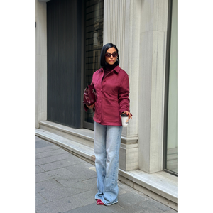 เสื้อแจ็คเก็ตผู้หญิงหนังกลับสีเบอร์กันดี - Product Image 5