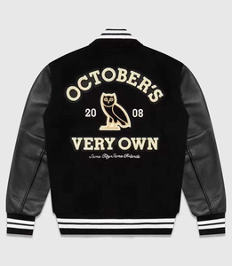 High Quality Handmade Varsity Letterman Baseball OVO Collegiate <b>Red</b> Varsity <b>Jacket</b> With <b>Leather</b> Sleeves Varsity <b>Jacket</b> for <b>Men's</b> - Product Image 2