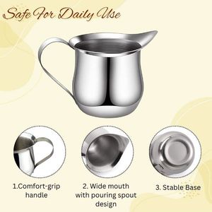 Crémiers à clochettes en métal et acier inoxydable avec poignée Mini pichet à crème de 3oz Petits pichets à crème pour lait, café, confiture, sauces, sirop - Product Image 2