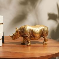 Statue de rhinocéros en aluminium doré moderne, faite à la main, sculpture décorative haut de gamme pour la décoration intérieure et extérieure de la maison, du jardin ou de l'hôtel