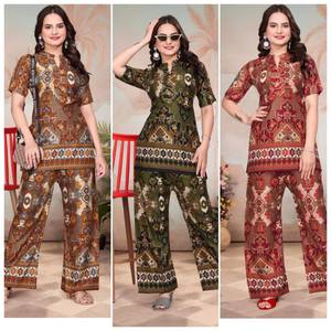 Ensemble Kurta Palazzo de fête à imprimé floral multicolore tendance, Kurti court à manches trois quarts, protection solaire, séchage rapide, tout - Product Image 2