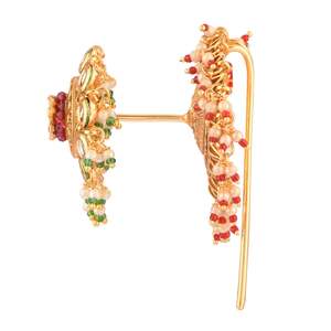 Bijoux traditionnels indiens chignon de cheveux or fausse perle cristal Floral accessoires de cheveux de mariage bijoux multicolores - Product Image 5