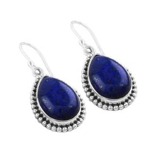 Pendientes de aro bohemios de Plata de Ley 925 de mejor valor hechos a mano con piedras preciosas de lapislázuli natural, bonito regalo bohemio elegante - Product Image 2