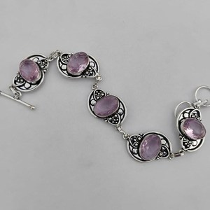 Handmade Glowing Amethyst Charm Bracelet Sterling <b>Silver</b> Gemstone Jewelry for <b>Women</b> Luxury GIA Certified Elegant February - Product Image 1