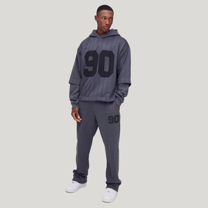 OEM Custom Men Acid Wash Tracksuit Regular Fit Oversized Design Screen Printing Tracksuit Set High Quality Factory Price - Product Image 4