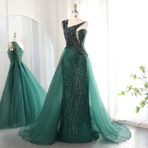 Vestido de Noche Largo de Gala con Lentejuelas Bordadas y Cuentas, Espalda Descubierta, Estilo Línea A, Sin Mangas, con Encaje, para Mujer - Product Image 1